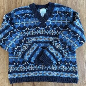 Vtg Christopher & Banks Chunky Hand Embroidered Sweater Size Small